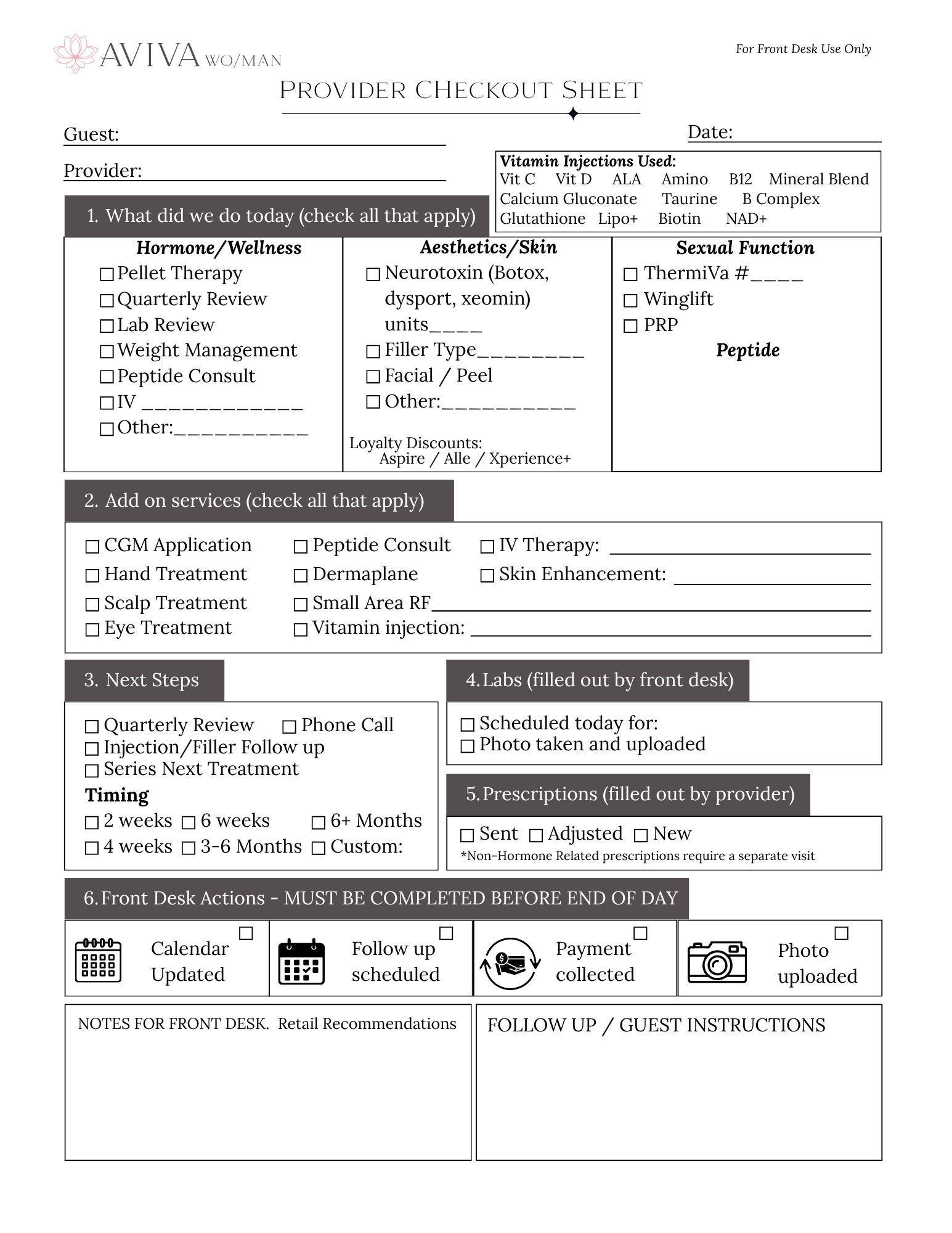 Provider Checkout Sheet